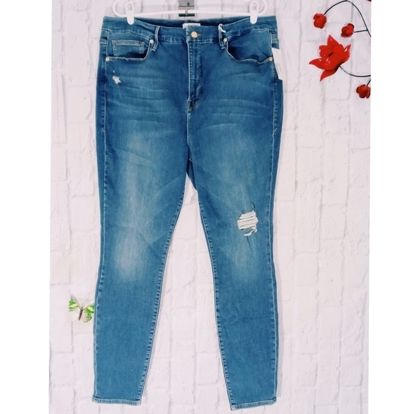 Good American Good Legs High Waist Distressed‎ Plus Skinny Jeans - Picture 1 of 4